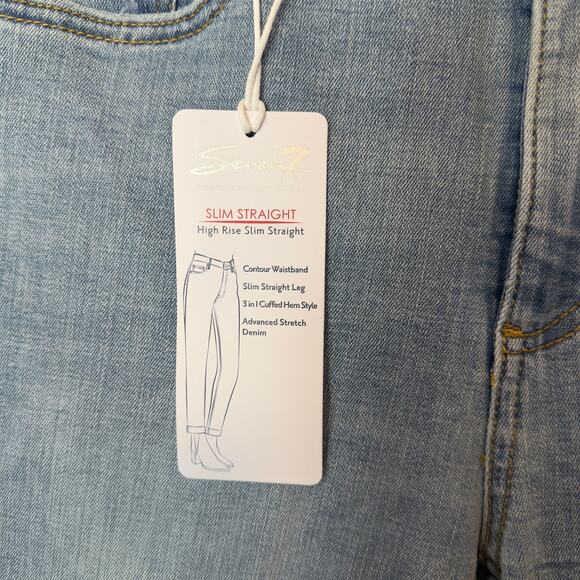 Seven 7 Women’s High Rise Slim Straight Denim Jeans Cuffed Hem Size 8 Light Wash - Picture 8 of 12